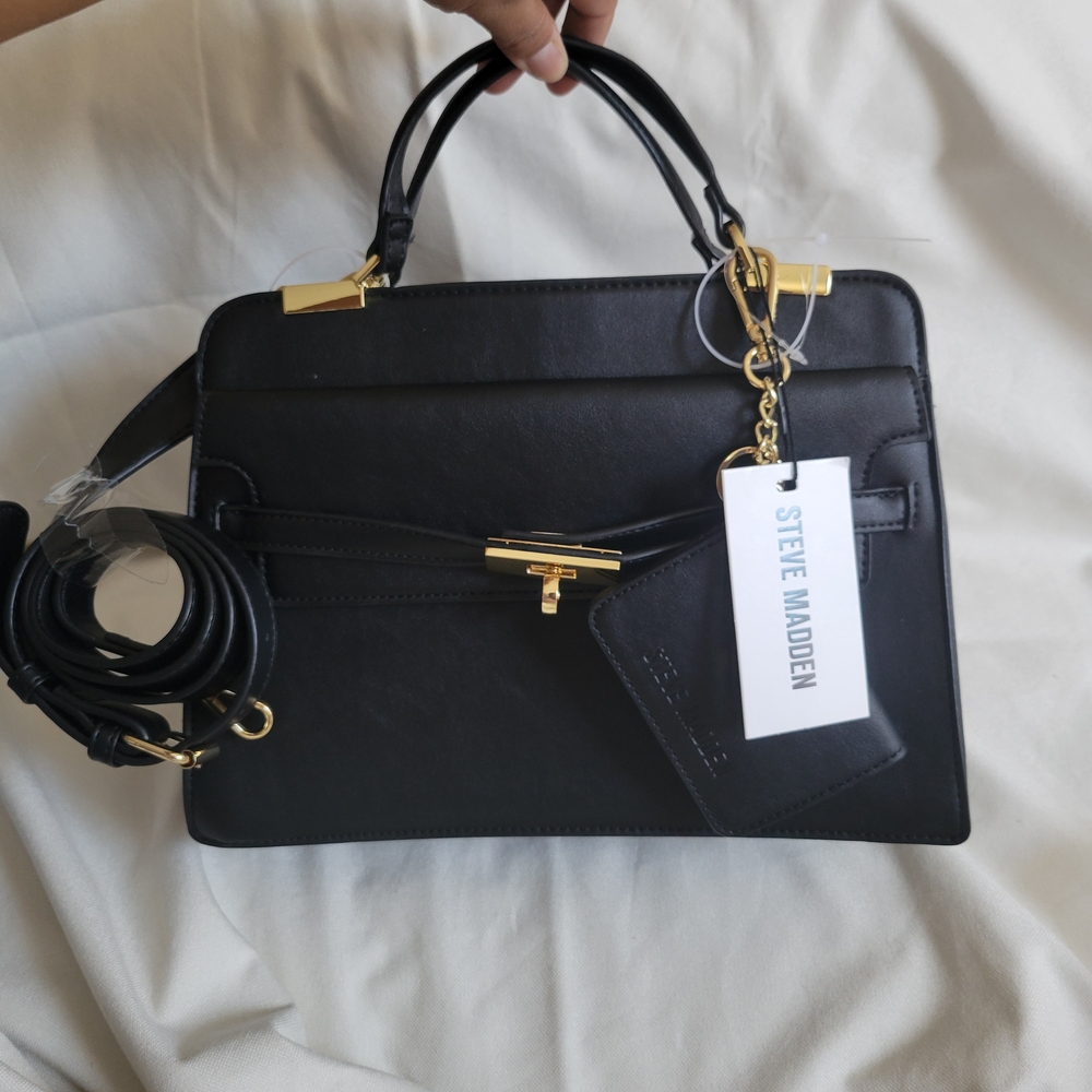 Steve Madden Black And Gold Satchel Handbag